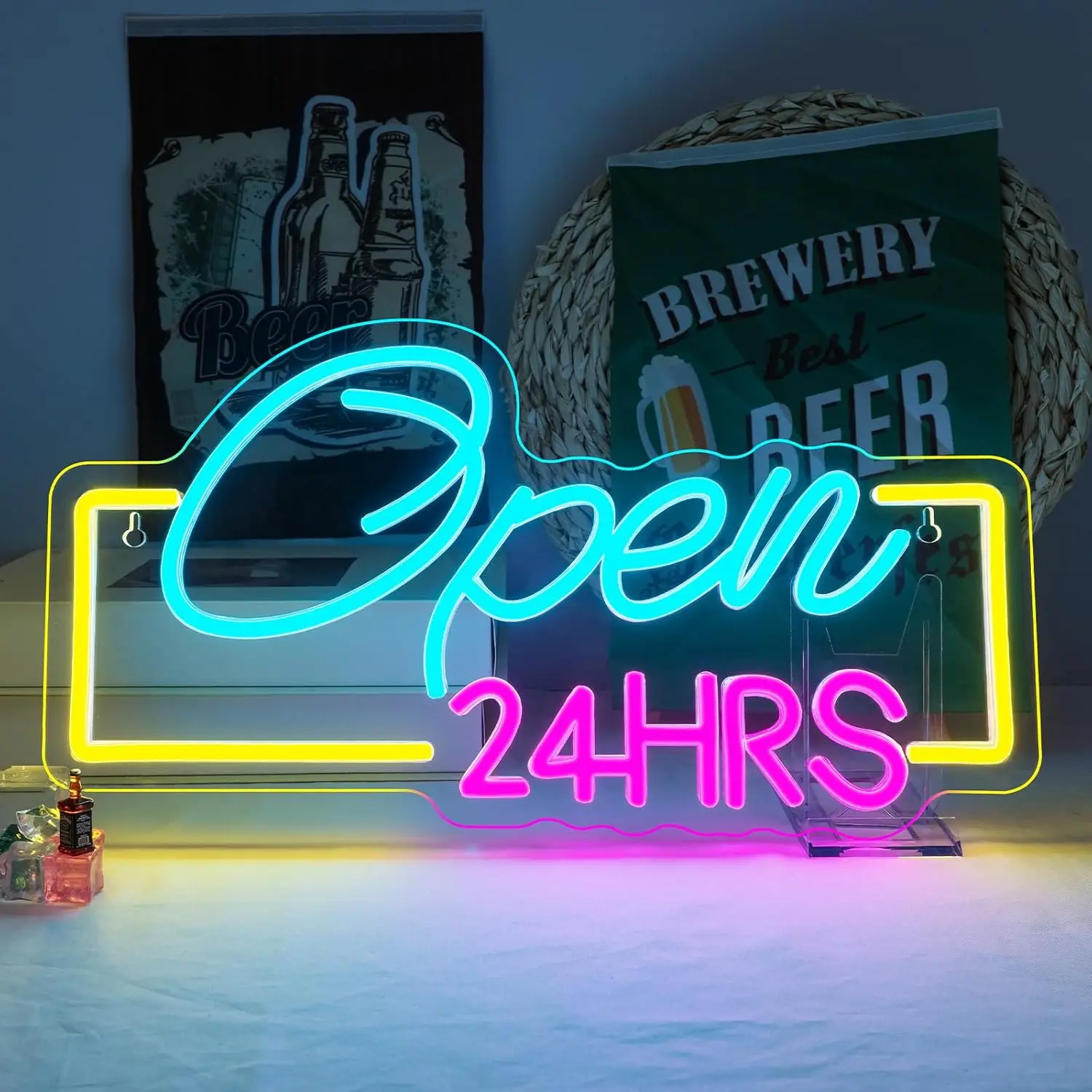 

Светодиодная неоновая вывеска «Открыто 24/7» с питанием от USB, диммируемая, настенная, для декора клубов, баров, кафе, пабов, рекламная неоновая вывеска