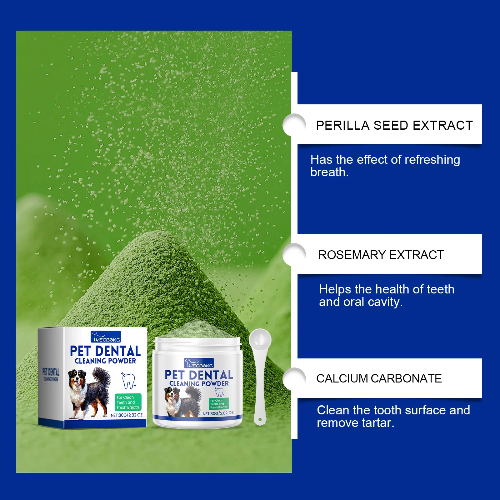YEGBONG Dog Dental Cleaning Powder with Enzymatic Action Plaque Control Fresh Breath Formula for Teeth Care Sensitive Stomachs