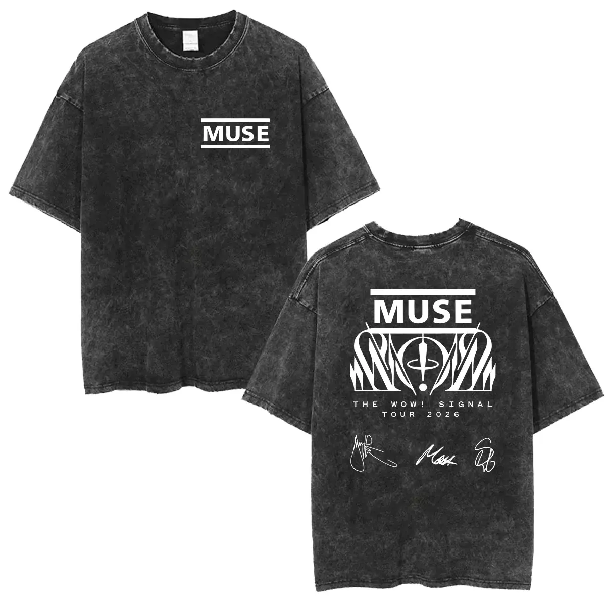 MUSE Band The Wow! Signal Tour 2026 Vintage Washed T Shirt Men's Women Hip Hop Rock Fashion Punk Short Sleeve T-shirt Streetwear
