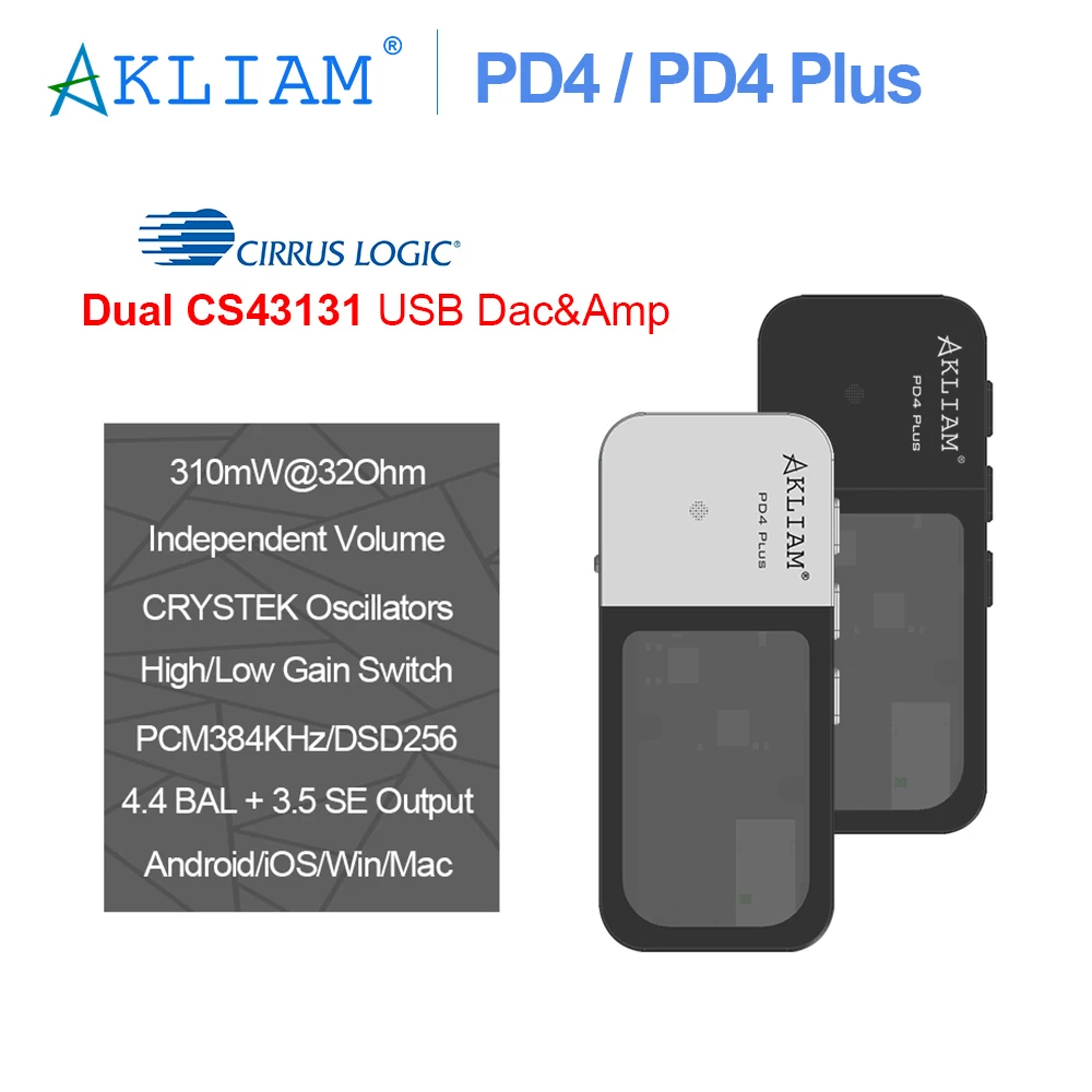 AkLIAM PD4 / PD4 Plus Dual CS43131 USB Dac Hifi Portable USB Dac & Amp 4.4mm Balanced & 3.5mm Output Headphone Amplifier DSD256