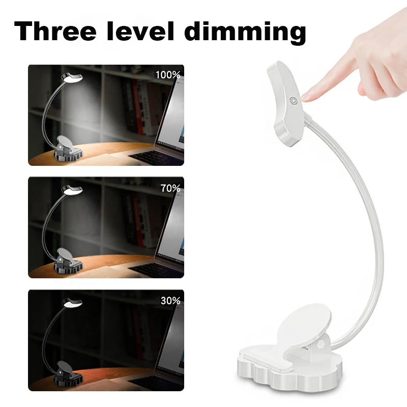 Mini Book Light Clip Lamp Flexible Table Lamp USB Rechargeable Study Reading Bedroom Night Light Eye Protection Adjustable Light