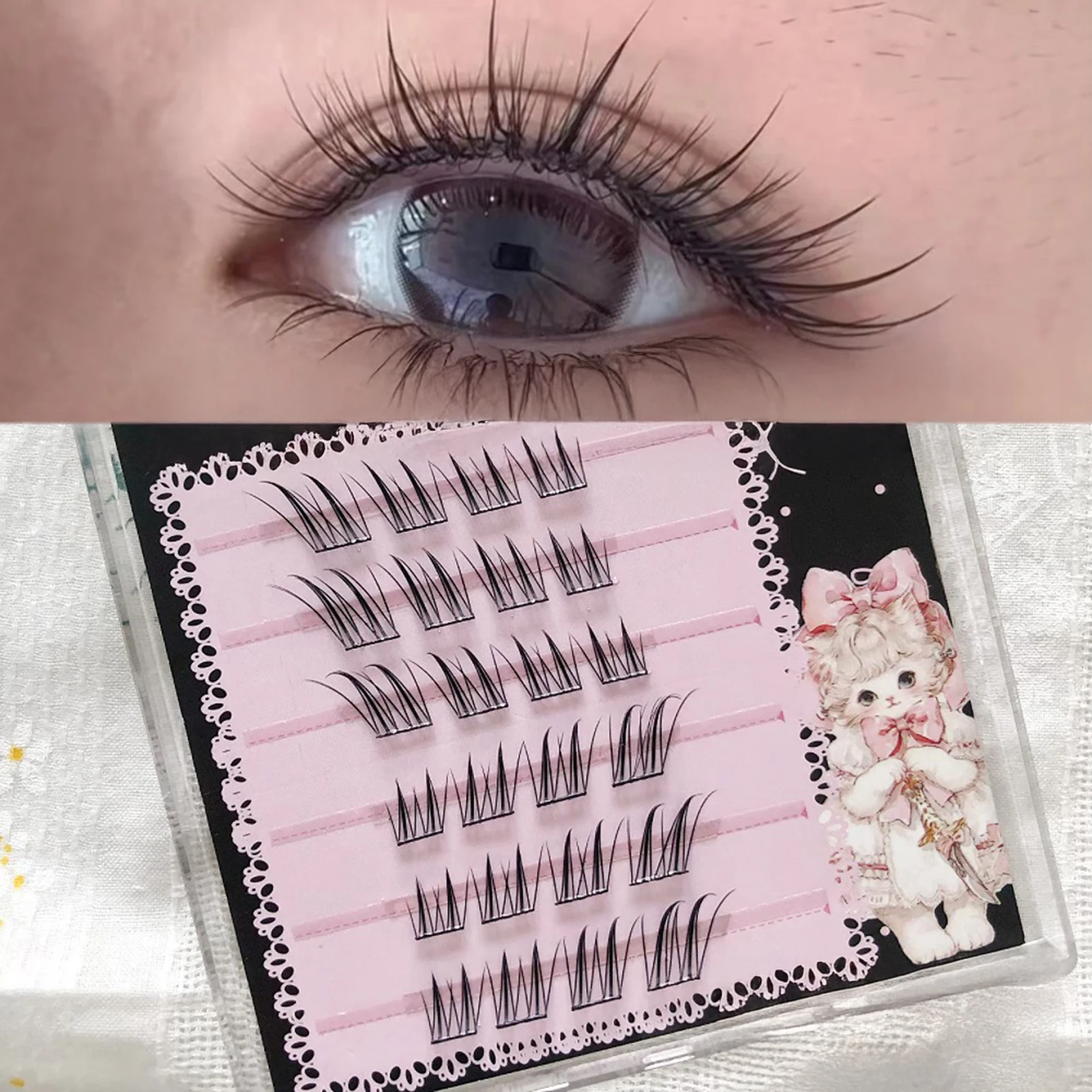 6/10/20 Rijen Vossen Valse Wimpers Lijmvrije Natuurlijke Volumineuze Vezel Wimperverlenging Voor Dagelijks Cosplay Perfecte Oogmake-up