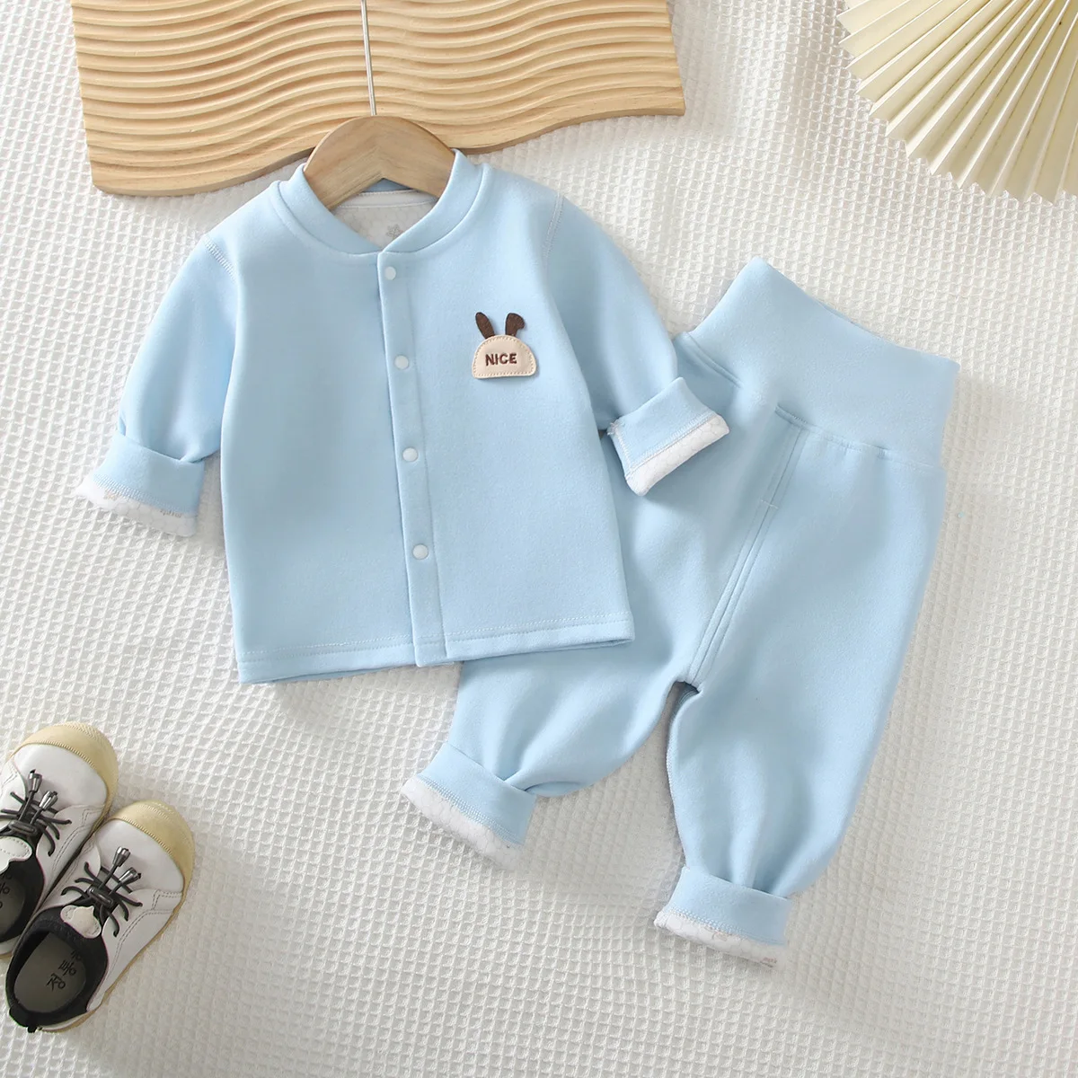 New Thermal Baby Underwear Set Open Front Top + Thermal Pants Kid Outwear Daily Child 2Pcs Outfit for 0-3Y Kid Autumn Winter view 4