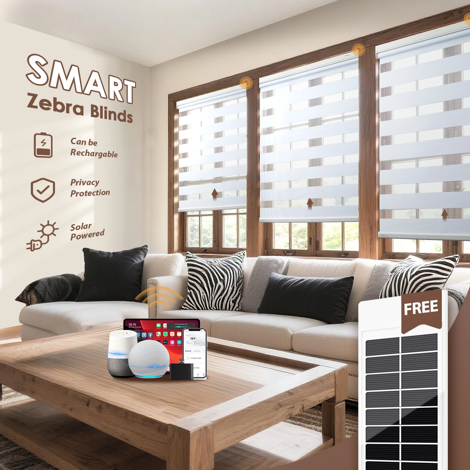 Motorized Zebra Blinds with Remote,Rechargeable Smart Electric Cordless Shade,New Year Decorations Blinds.