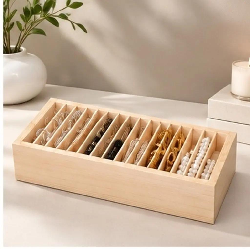 2Pcs Wooden Multi-Compartment Storage Box Detachable Organizer for Business Cards Jewelry Accessories Office Desktop
