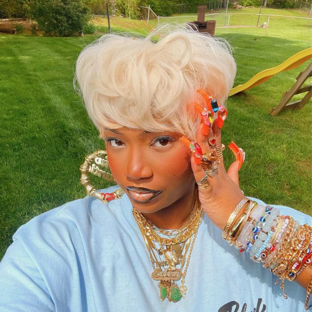 ピクシーカット人毛ウィッグ 黒人女性用 アフロローズカールウィッグ 前髪付き ショート バウンシーカール フルマシンメイドウィッグ