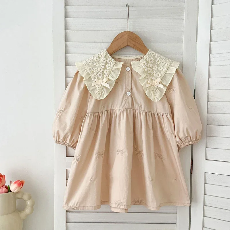 1-6Y Baby Mädchen Kleidung Spitze Herbst Casual Kleider Kinder Mode Stickerei Süße Prinzessin Kleid Langarm Kinder Party Kleid