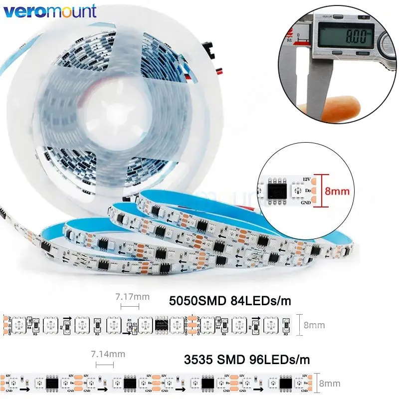 Imagem -03 - Pixel Endereçável Led Strip Largura Estreita mm Pcb Ws2811 Dc12v 24v 84 Leds 96leds m 5050 3535 Rgb Fita Led Flexível Ip20 5m