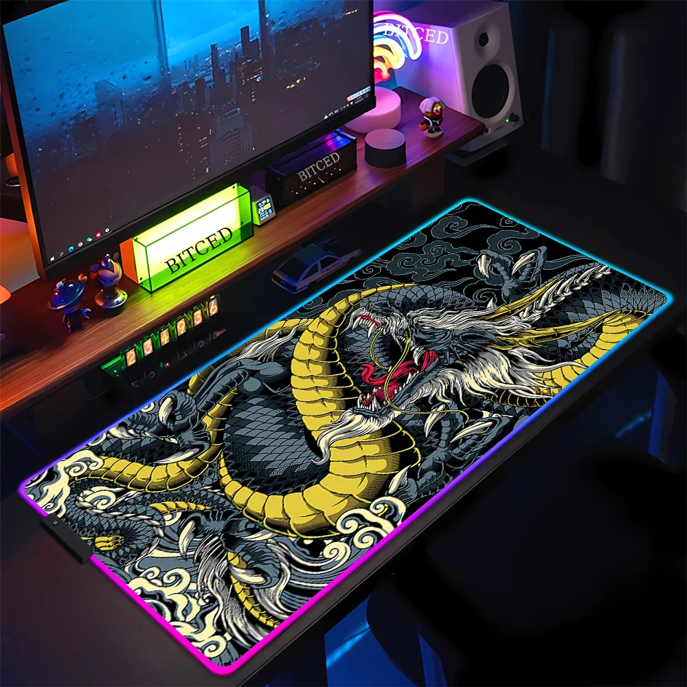 Rgb Computer Mouse Pad Colorful Table Mat Large Dragon Rubber Pads Keyboard Gamer Mouse Mat Gaming Accessories Cool Mouse Pads