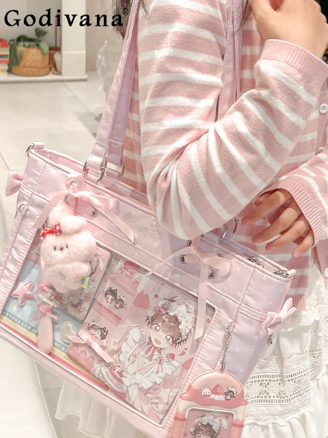 

Оригинальная милая розовая сумка Kawaii для девочек, новинка 2026 года, студенческая сумка большой вместимости, женская модная повседневная универсальная сумка-мессенджер