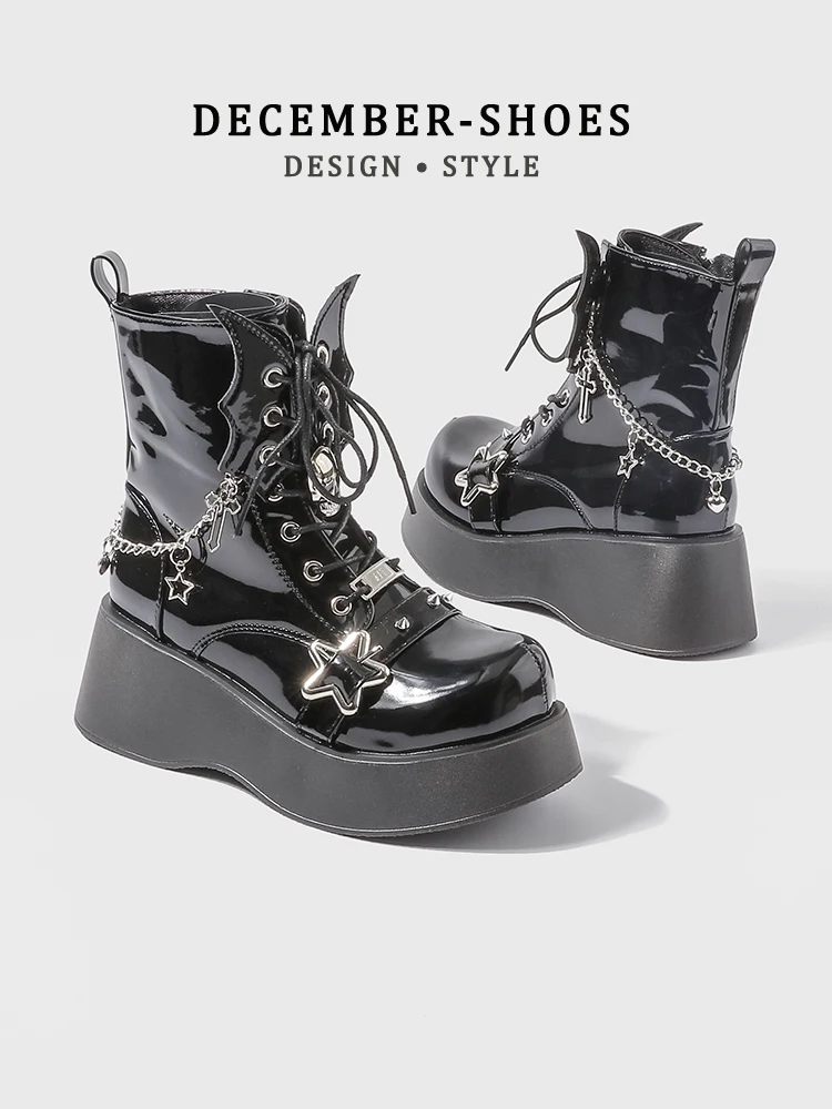 

Женские ботинки в стиле панк, средней высоты, мотоциклетные, готические, с заклепками, увеличенный размер, весна-осень