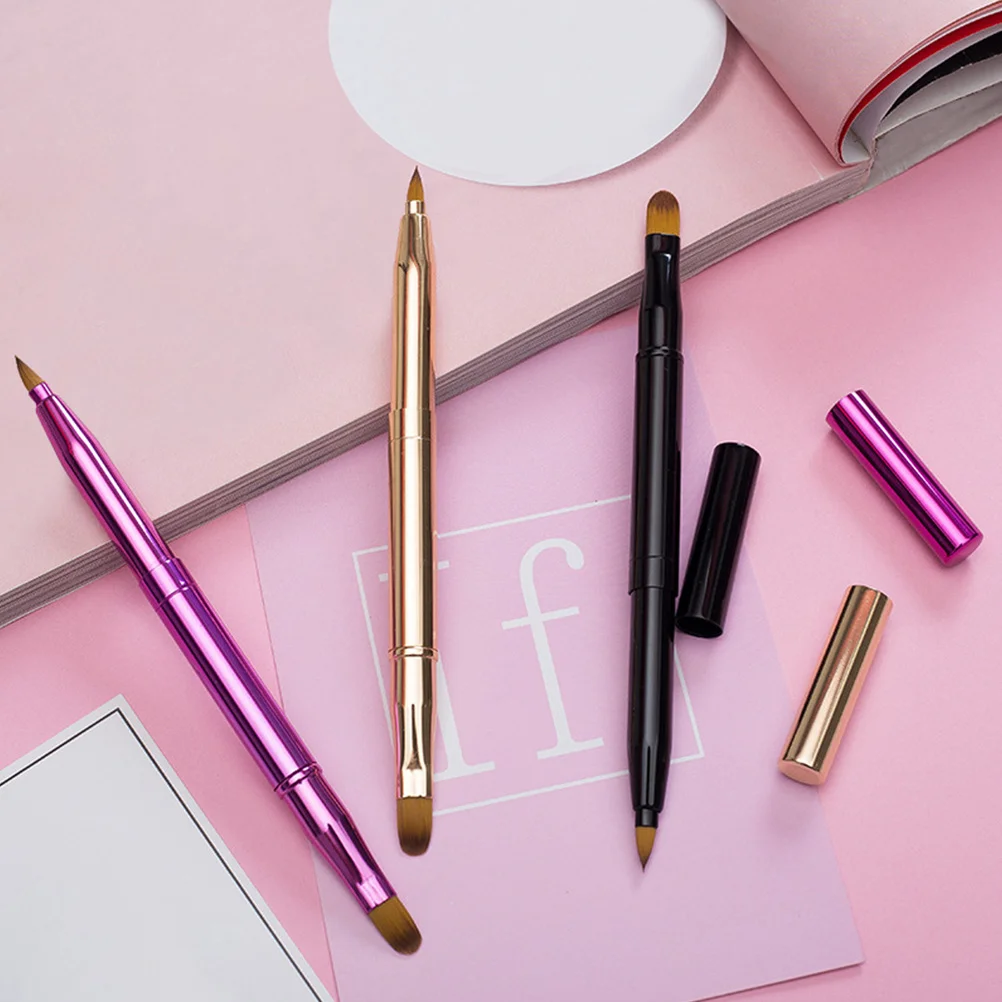 2 قطعة فرشاة ماكياج مزدوجة نهاية أسود ثنائي الغرض أداة مقبض ناعم لخافي عيوب الشفاه كحل المحمولة متعددة الوظائف