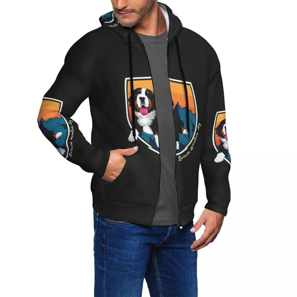 Bernese Mountain Dog Zipper Hoodie Harajuku Pullover Autumn Winter Men Women Sweatshirts Long Sleeve Tops