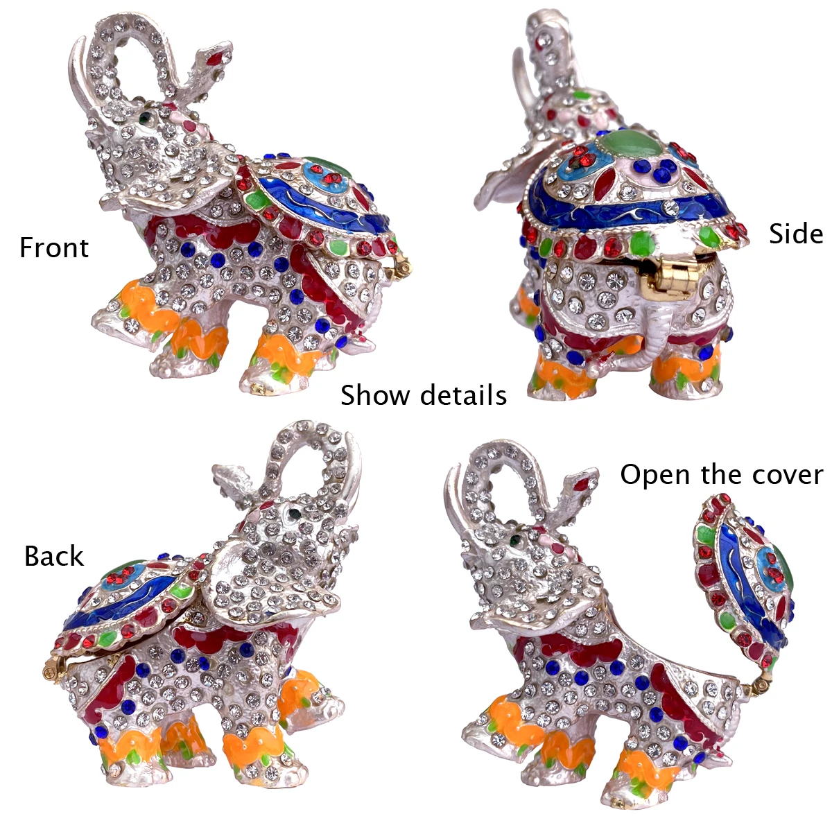 Crystal Metal Animal Figurines Jewelry Trinket Box Hinged Hand Painted Storage Case Ring Holder Home Dresser Decor Wedding Gift