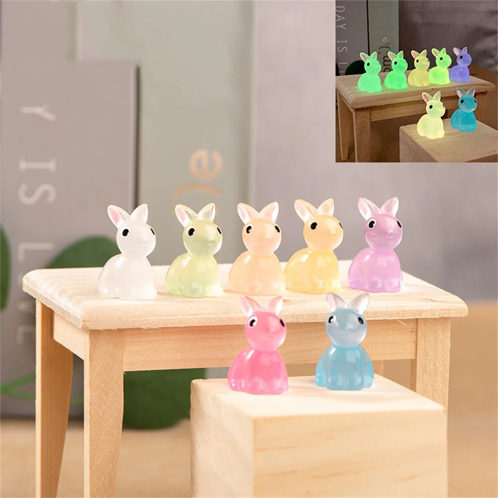 5pcs ornamenti di coniglio luminoso simpatici Mini animali coniglietto Micro paesaggio ornamento incandescente statua in miniatura giardino decorazioni per la casa
