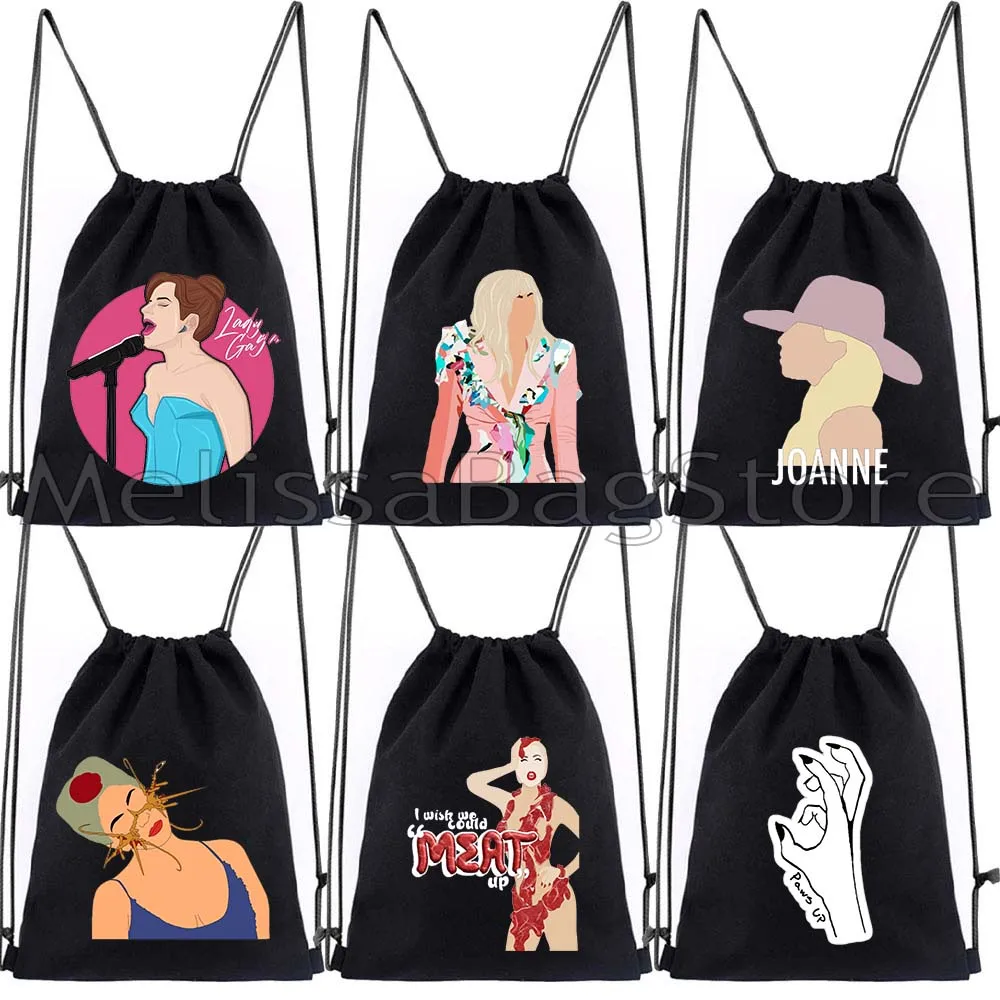 

Free Woman Music Singer Lady Gaga Monsters ENIGMA Lips Joanne World Tour Freak Out Gift Canvas Drawstring Bags Backpack Sackpack