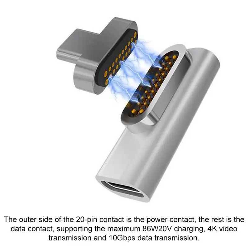 อะแดปเตอร์แม่เหล็ก USB C 20พินไปยัง USB แปลง3.1 C รองรับอะแดปเตอร์86W PD สำหรับ Mac Book Pro แล็ปท็อป Huawei Xiaomi