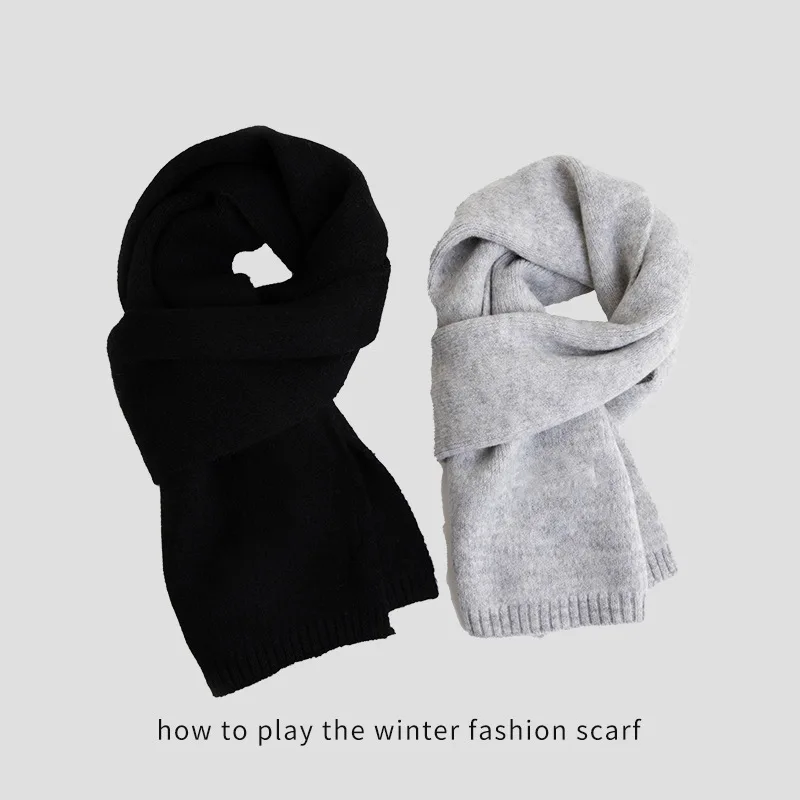 New Versatile Women's Scarf, High-end Winter Solid Color, Thickened Knitted Shawl, Dual-purpose Warm Neck