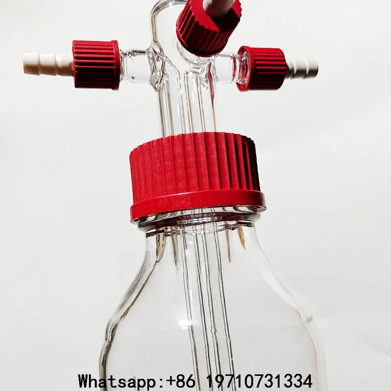 Screw Wash Gas Cylinder GL45 Double Multi-inlet Single Exhaust, Wash Bottle Buffer Bottle Glass Safety Bottle Seal