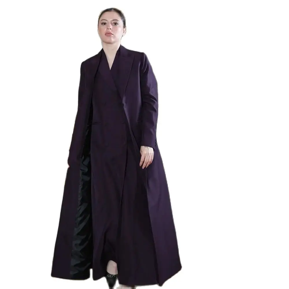 Veste longue violet foncé pour femme, manteau à revers à boutonnage simple, robe formelle pour femme, Arabie saoudite, 03