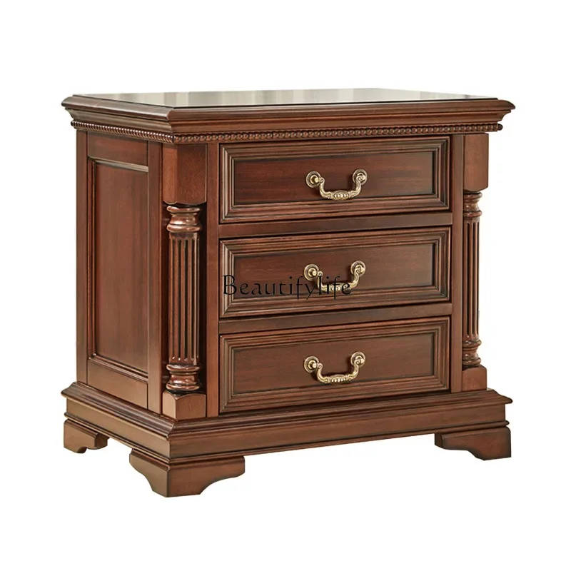 

yj5 All solid wood bedside table light luxury bedroom storage American three-pump bedside table