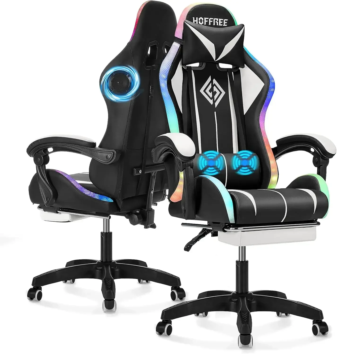 Furniture suppliesGaming Chair with Speakers and Lights Ergonomic Computer Gaming Chair with Footrest LED RGB Lights Massage Hig