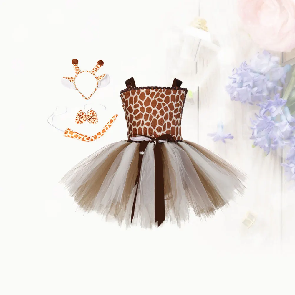 

1 комплект, платье с жирафом для девочек, Xl, одежда для косплея, костюм с мультяшными животными, костюм для волос, искусственный хвост, галстук-бабочка, день рождения, Рождественская сцена