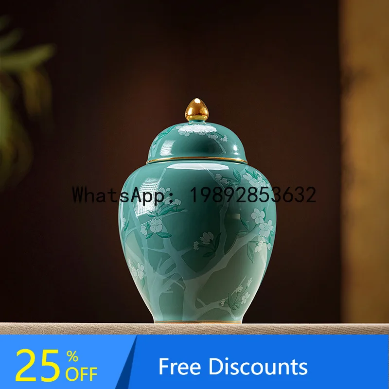

Neoclassical Hand-painted General Jar Ceramic Tea Canister Crafts Porcelain Entrance Decoration Ornament