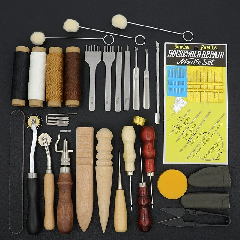 

Professional leather craft tool kit, manual sewing, stitching, punching, working hole, saddle slotting set, accessories DIY