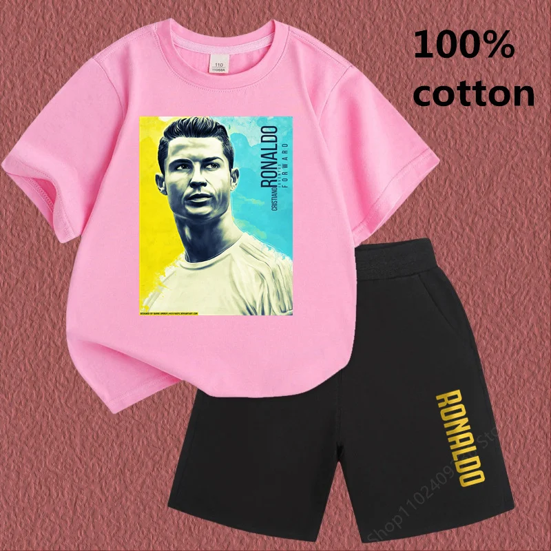 Ronaldo Children Summer Casual Short-sleeved Personalized Messi T-shirt Boy Clothing Boys and Girls Football Fan T-shirt Suit