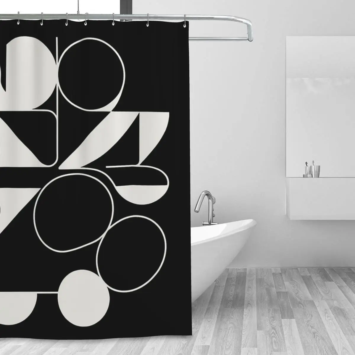 Abstract Geometric Balance Modern Minimal Shapes Shower Curtain Bathroom Polyester Waterproof Bath Curtains with Hooks