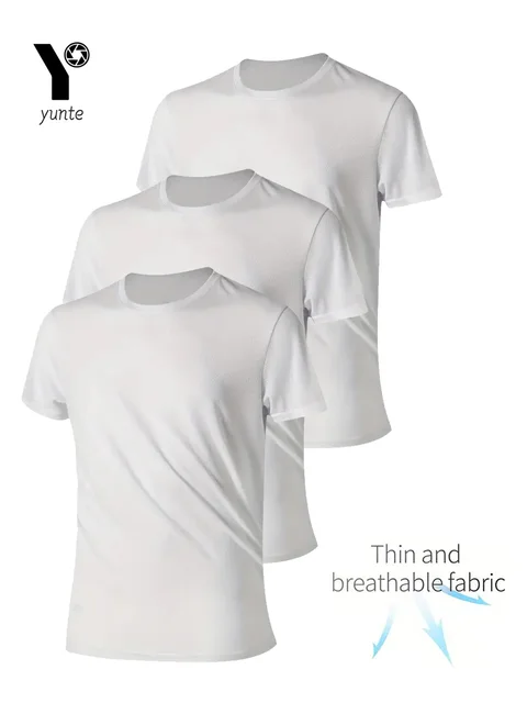 T-shirt z okrągłym dekoltem 3-częściowy biały ultralekki męski szybkoschnący, oddychający, pochłaniający pot koszula odpowiednia do ćwiczeń na siłowni i w domu