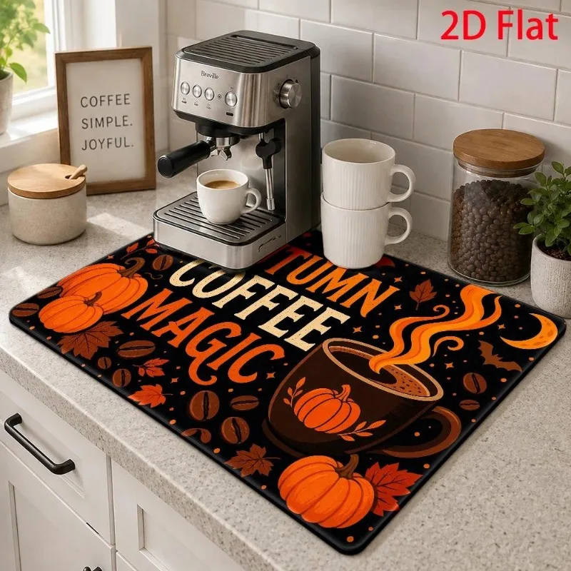 Dish Drying Mat 2D Flat Good Morning Sign Cushion Super Absorbent Coffee Cup Pattern Kitchen Countertop Placement Mat
