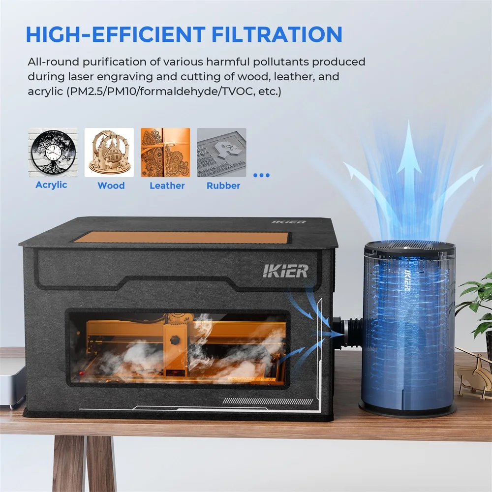 Original ikier D1 Air Purifier For Laser Engraver Smoke 99.97% Filter Low Noise Air Cleaner For ikier Atomstack Xtool Sculpf Box