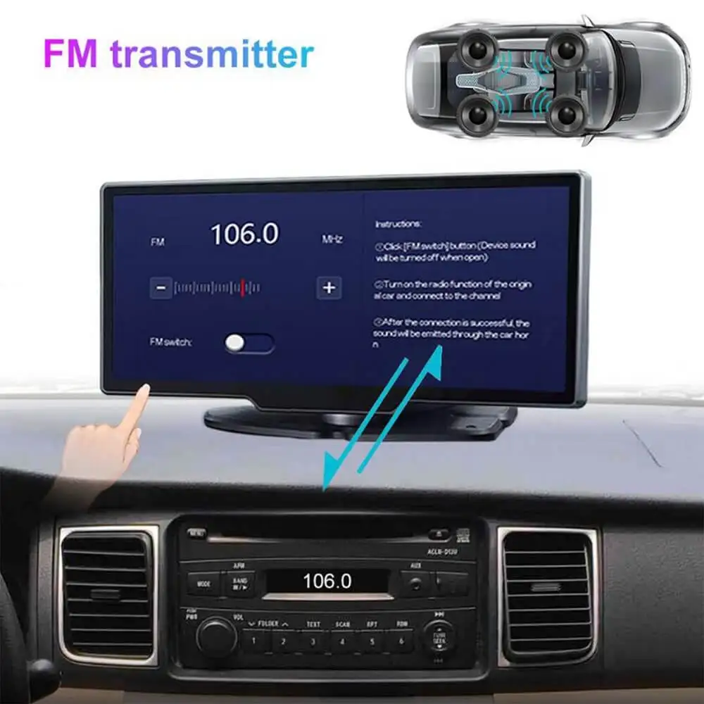 10.26 Inch Touch Screen 2K Car Portable Wireless Apple CarPlay Android Radio Multimedia GPS dual lens Dash Cam 1080P Stereo