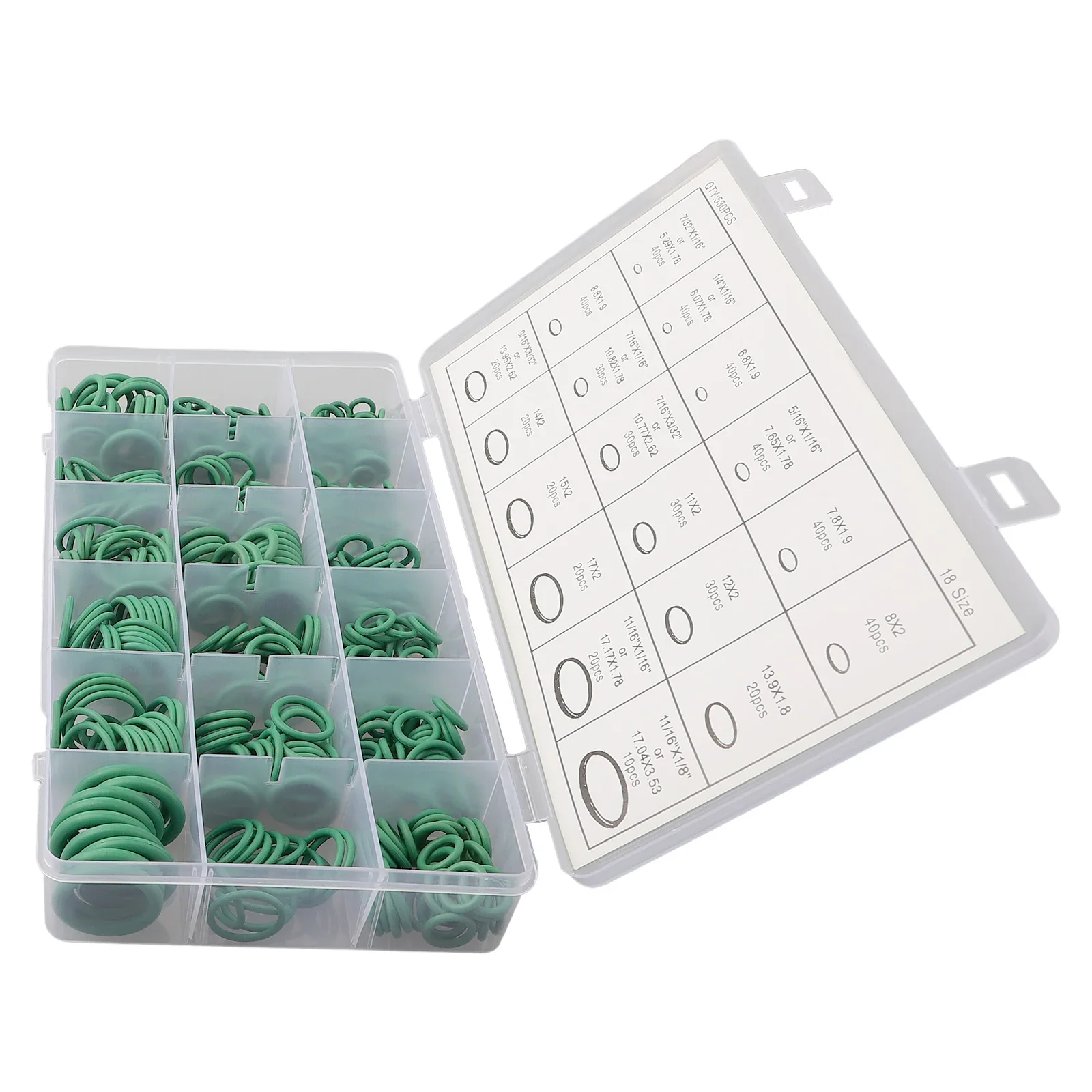 530pcs/Set Green Rubber Seal 0 Rings 18 Sizes Air Conditioning Gasket Kit W/ Storage Box Replacement Accessories