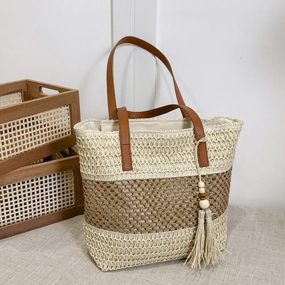

Leisure Hollow Out Straw Shoulder Bag Breathable Casual Weave Tote Bag Large Capacity Bohemian Summer Beach Bag Women