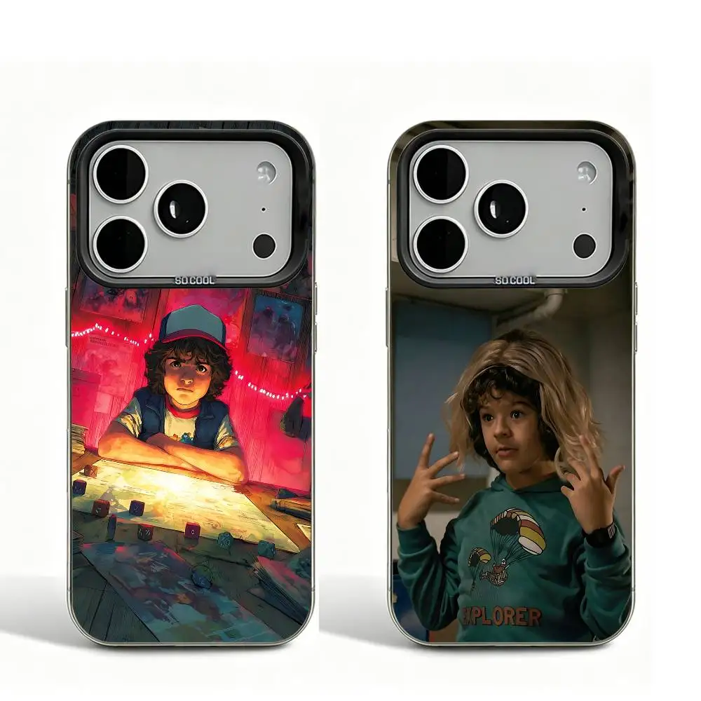 Capa Protetora Gaten D-Dustin M-Matarazzo Preta Fosca com Abertura Grande para Câmera para iPhone 17 16 15 14 13 12 11 Pro Max
