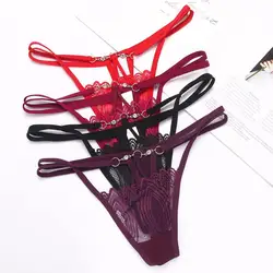 Ropa interior Sexy de cintura baja para mujer, Tanga de encaje transparente, tentación, ahuecado, pantalones en T, fpr