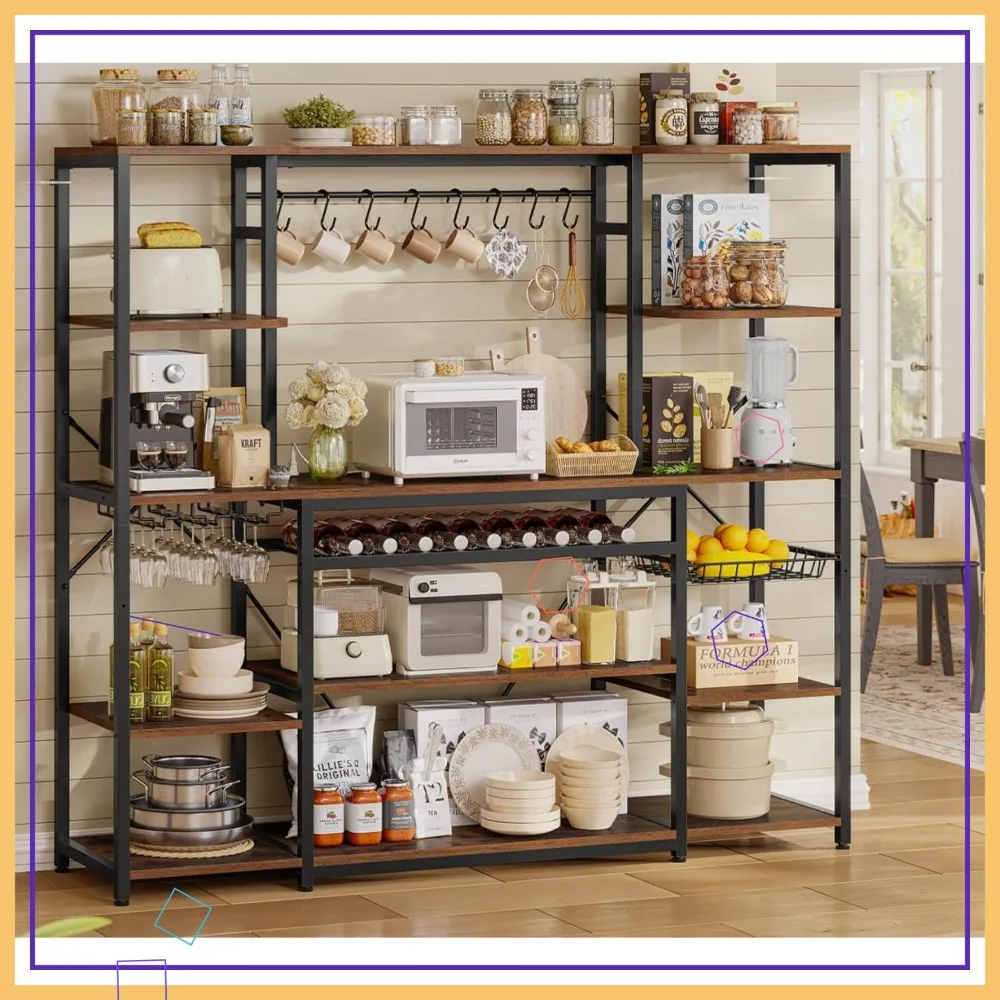 

Large Kitchen Bakers Rack with Power Outlet, 5-Tier Microwave Stand, Wine Rack, Storage Shelves