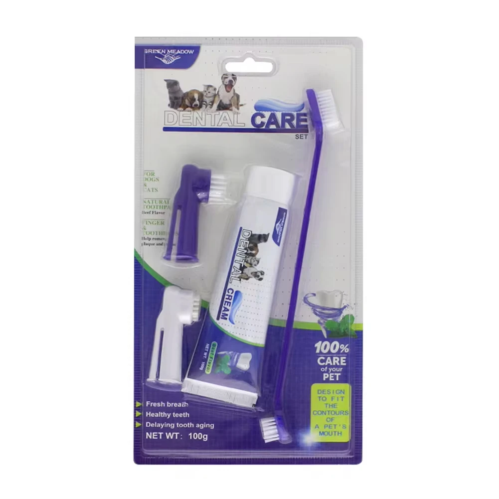 Pets Tartar Control Kit for Dogs Contains Toothpaste Toothbrush and Fingerbrush 4-Piece Dental Care Kit for Pet Teeth Cleaning