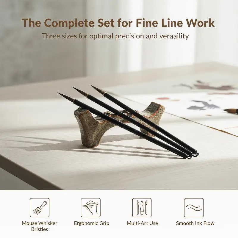 3Pcs/set Chinese Calligraphy Brushes Hook Line Brush Set Fine Detail Paint Brushes For Watercolor Calligraphy Art Painting