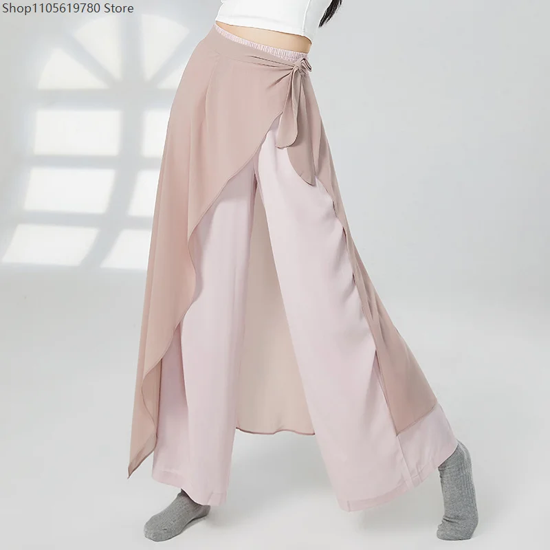 Ballet Modern Dance Chiffon Pants Women Lace Up Wide Leg Culottes Trousers Loose Outfit Cosplay Female Dancing Daily Trousers