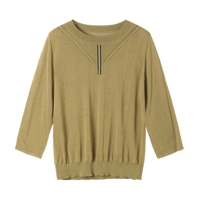 Spring Autumn Women's O Neck Half Sleeve Thin Ice Silk Elegant Simple Knitted Sweaters Casual Loose All-match Basic Ladies Tops