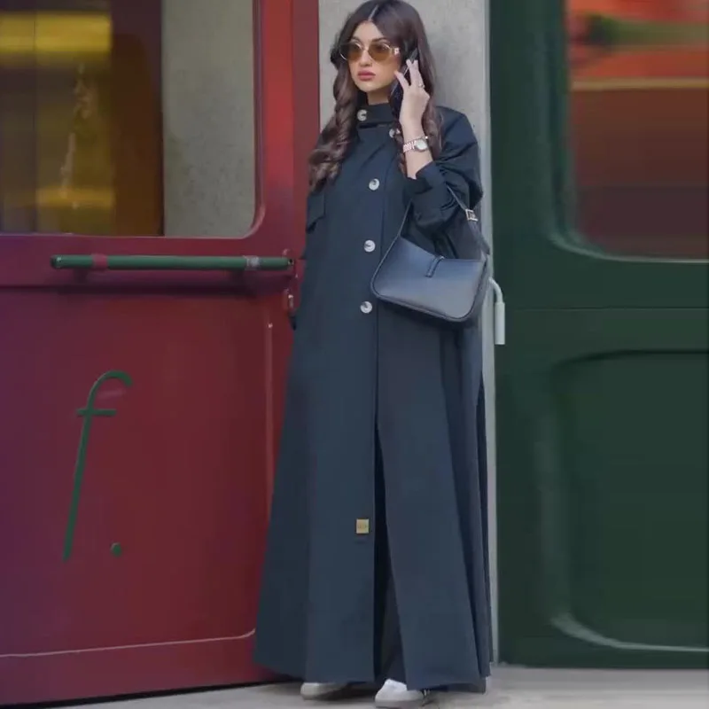 

2024 Women's Briti Sle Retro Motorcycle Jaet Mid-Length Autumn Winter Outerwear Polyester Fabric Faionable Coat