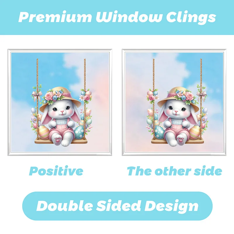 6Pcs Cute Rabbit Window Stickers Double Sided Printed PVC Electrostatic Home Decor Glass Decals Reusble Easter Party Decorations