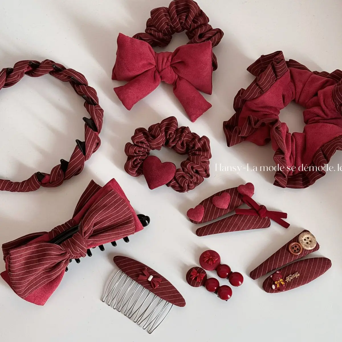 Hair Clip Bow Red Fabric Comfortable Non Slip Gentle No Pull Lightweight Women Hair Accessory for Daily Home Travel Office
