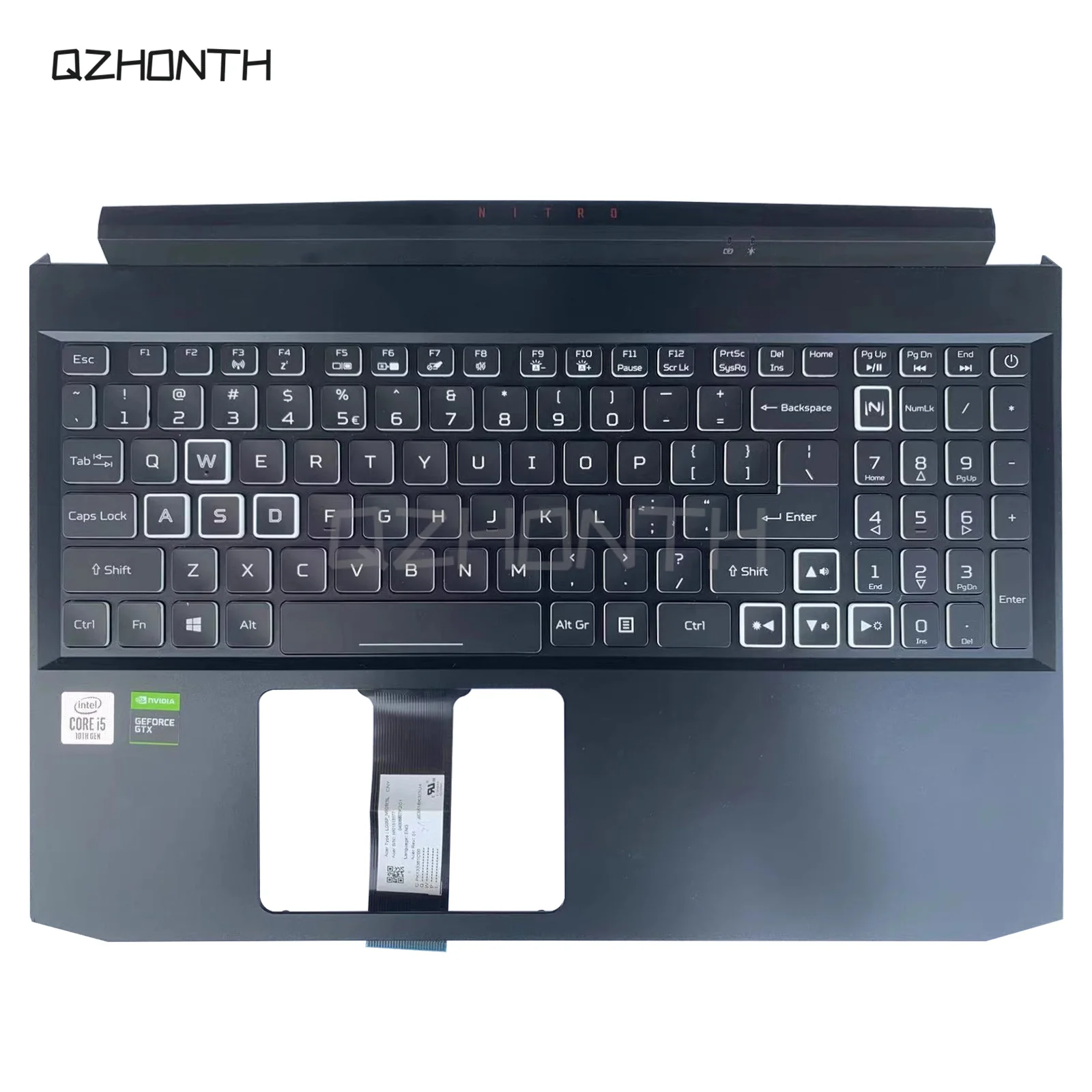 Used For Acer Nitro 5 AN515-55 AN515-44 56 57 Palmrest with White Backlit Keyboard (Wide Cable) 15.6