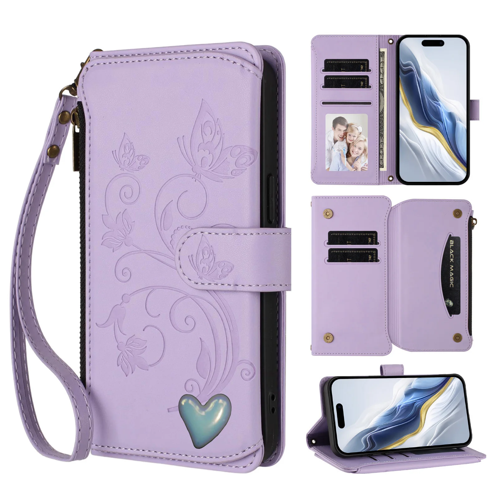 

Wrist Lanyard Classic Leather Flip Case for Xiaomi POCO M7 M6 M5S M5 M4 M3 Pro 5G Butterfly Flower Vine Wallet 5 Slots Cover