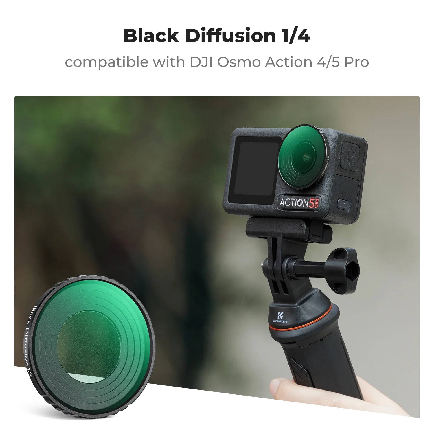 K&F CONCEPT فلتر انتشار أسود 1/4 لكاميرا DJI Osmo Action 5 Pro/4، تأثير ضباب سينمائي، زجاج بصري متعدد الطبقات، إطار من سبيكة معدنية #2